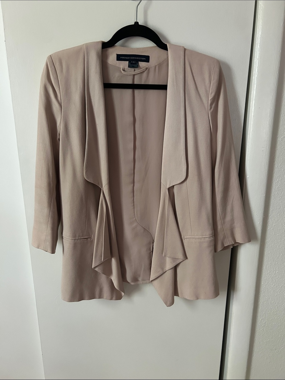 French Connection Light Beige Open-Front Draped Blazer